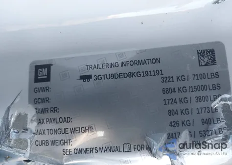 2019 GMC Sierra 1500 Slt from USA, damaged, VIN 3GTU9DED8KG191191
